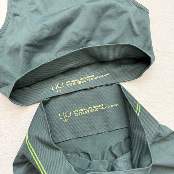 LiCi Green Seamless Activewear Set Sports Bra Leggings, Size Medium - Picture 4 of 6